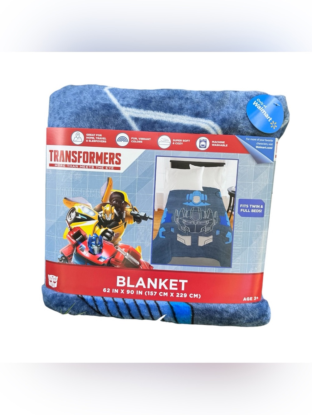 Transformers Robot Optimus Prime Kids Cozy Soft Blue Twin Full Blanket 62X90